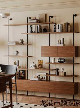 意式极简书架隔板展示架中古风客厅陈列铁艺置物架一体式靠墙书柜