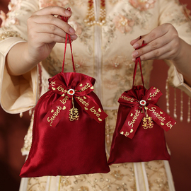 喜糖袋子结婚专用婚礼布袋，糖果抽绳喜袋瓜子，花生免折叠喜糖盒