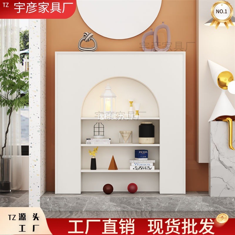 法式客厅壁炉直播间装饰柜北欧白色展示玄关柜美式置物架简约