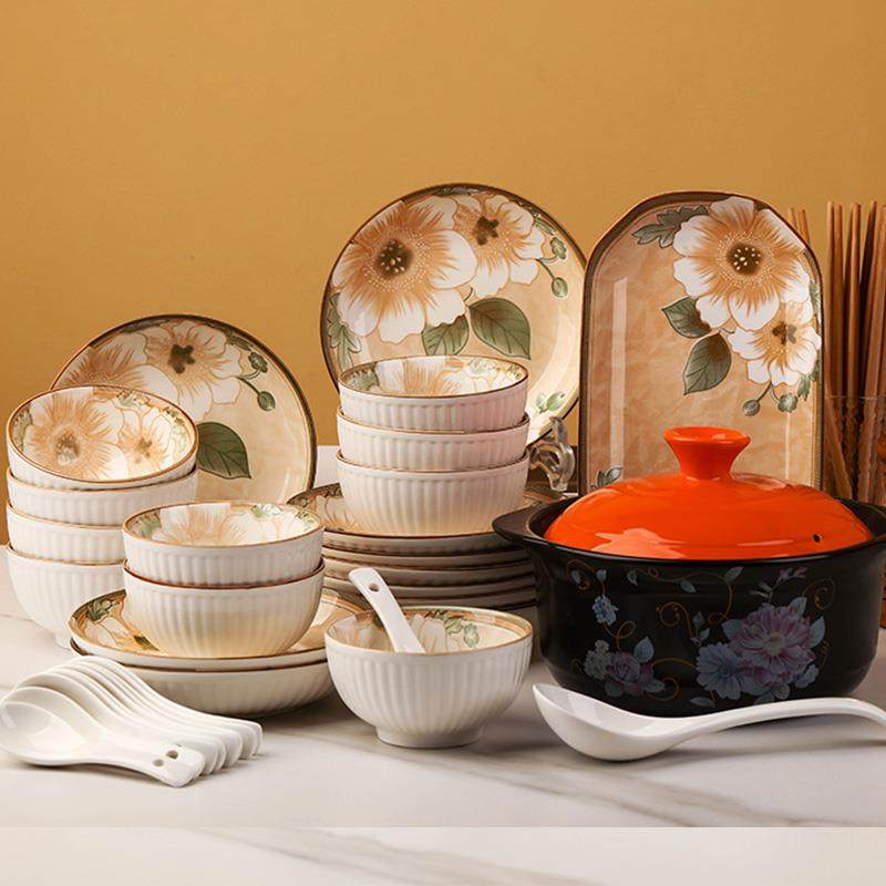 山茶花网红碗碟套装家用陶瓷新款碗筷盘子组合出租屋简约创意餐具,餐饮具,碗,淘宝优惠券,粉丝福利购,淘宝优惠卷