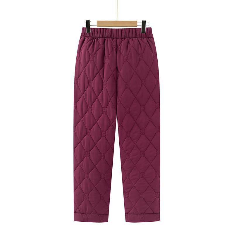 好货中老年人冬装加绒棉裤妈妈老奶奶高腰加厚直筒羽绒棉长裤宽松