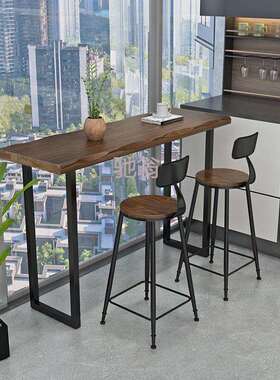 z%复古网红实木吧台桌休闲阳台靠墙长条桌子商用酒吧台高脚桌休闲