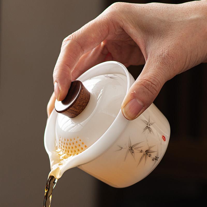 冰种羊脂玉手抓壶单壶盖碗茶杯小号个人泡茶壶功夫茶具白瓷快客杯