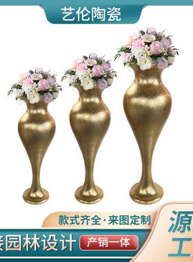 简约低调银色玻璃钢花器客厅酒店装饰品干花插花摆件落地大花瓶
