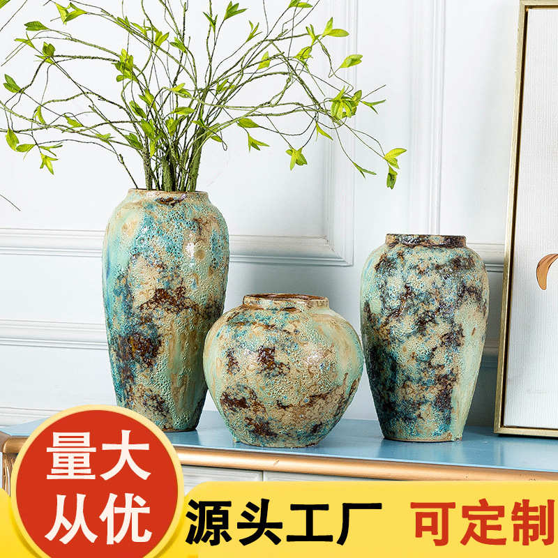 景德镇陶瓷粗陶纯手工花器花盆台面插花干花摆件水培做旧复古花瓶