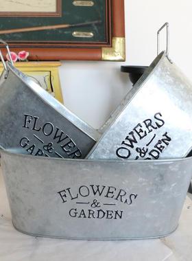 新款田园风格简约铁皮质创意双耳椭圆花盆 家居装饰桌面摆放花盆