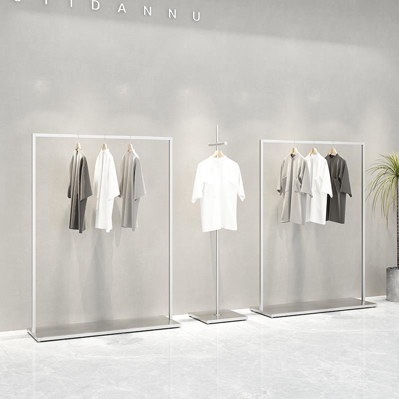 需定制服装店展示架铁艺服装架银色正挂男女装店货架衣架陈列侧挂