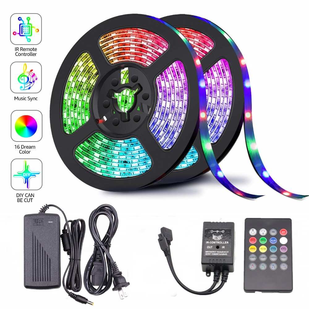 12V 5050音乐灯带 5M 10M 15M 20M 20键RGB七彩灯条 节日派对专用
