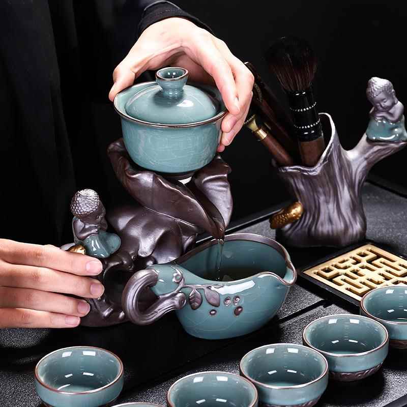 懒人茶具套装功夫茶具家用简约哥窑茶杯复古全半自动创意茶道礼盒