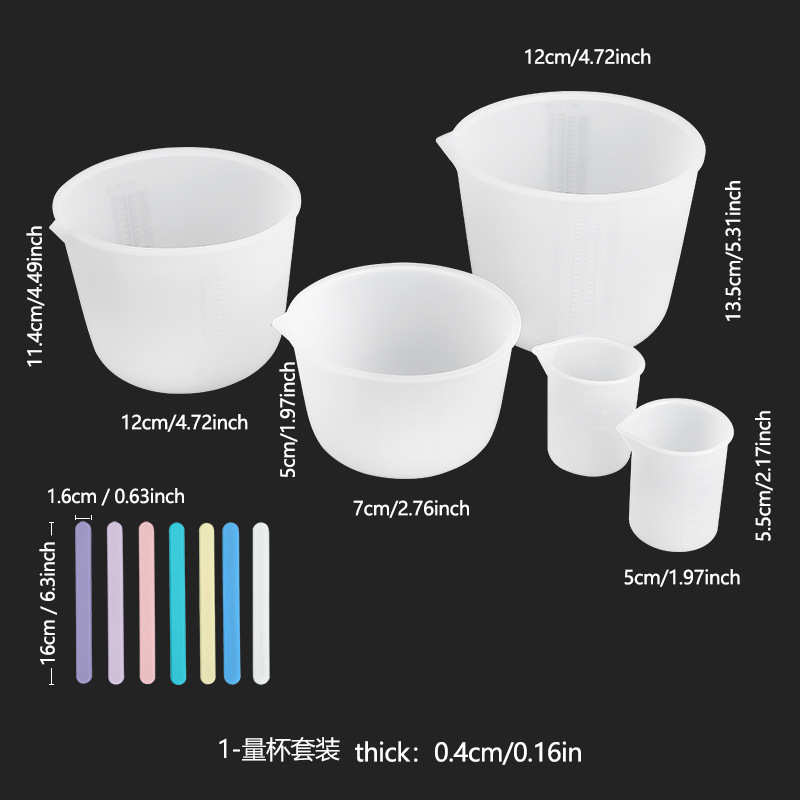 DIY1500ml/1000ml/600ml印字刻度量杯硅胶搅拌棒石膏蜡烛工具套装
