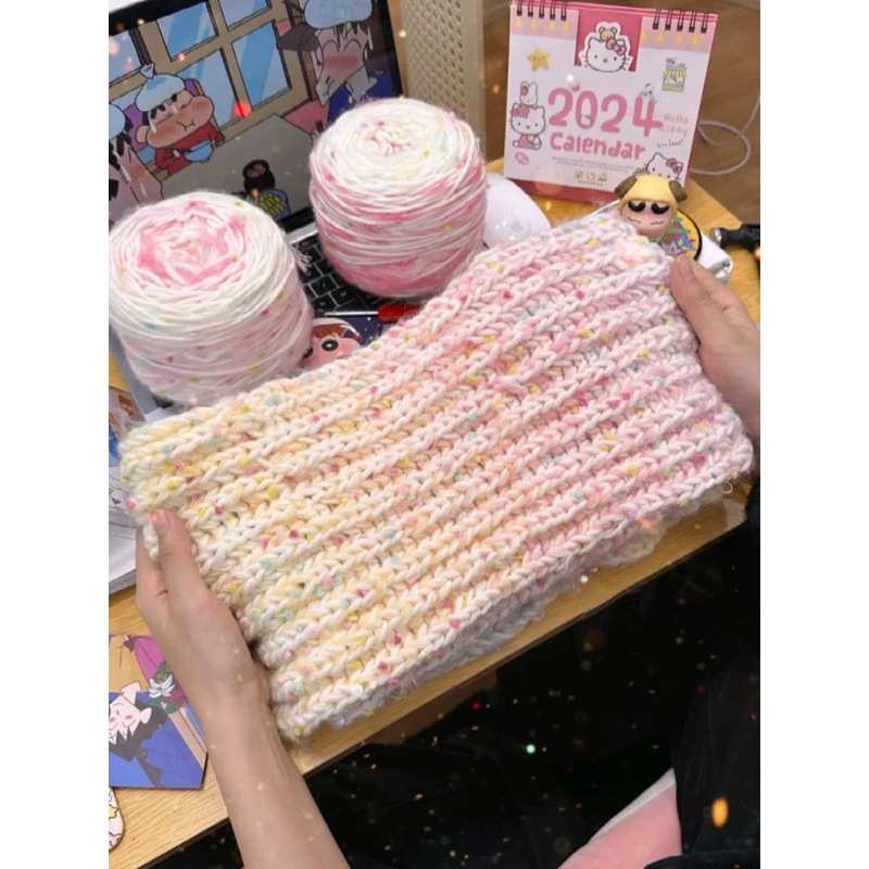 辉彩虹糖围巾毛线手工diy礼物编织材料包针织送女友钩打发时间202