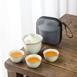 汝窑旅行茶具套装便携简约陶瓷，喝茶快客杯功夫，户外露营收纳泡茶器