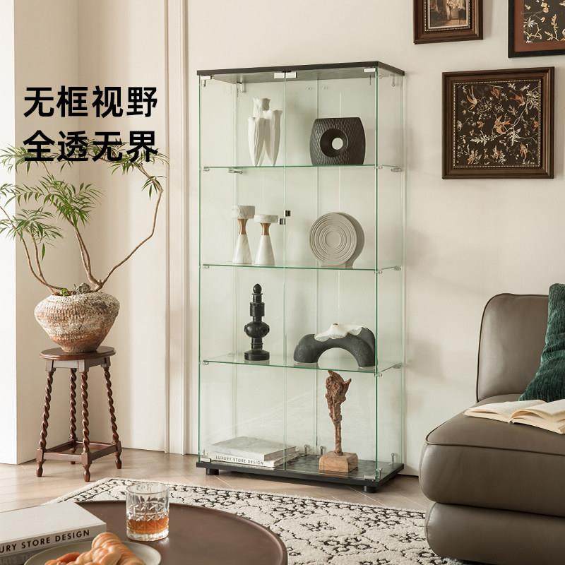玻璃展示柜透明无边框酒柜储物柜子模型摆件置物架家用酒水陈列架