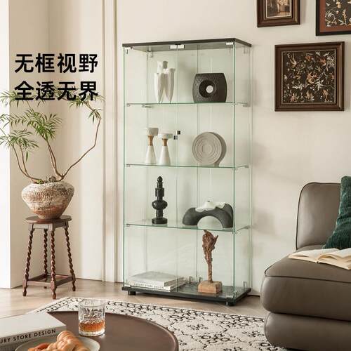 玻璃展示柜透明无边框酒柜储物柜子模型摆件置物架家用酒水陈列架