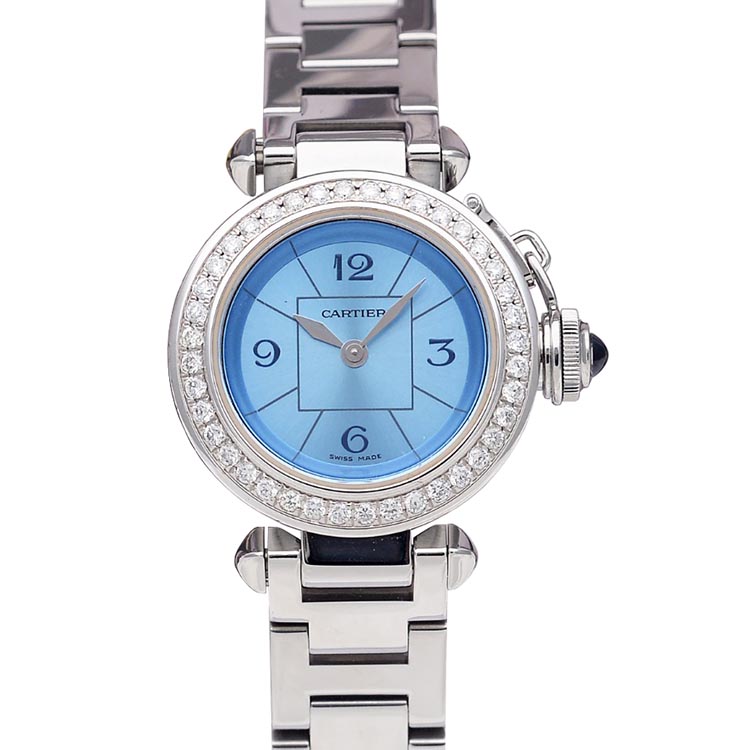 稀有蓝盘[9.8新]卡地亚帕莎后镶钻石英女表27mm