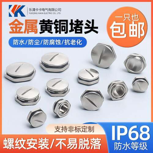 金属堵头一字槽塞头PG7-PG21铜镀镍防水六角形堵头M12-M63金属闷