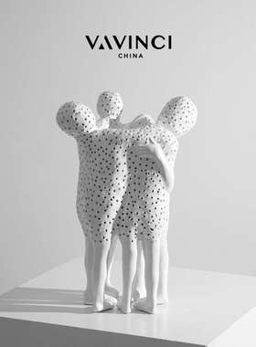 梵其简约现代抽象人物拥抱小人陶瓷艺术摆件样板间售楼处别墅软装