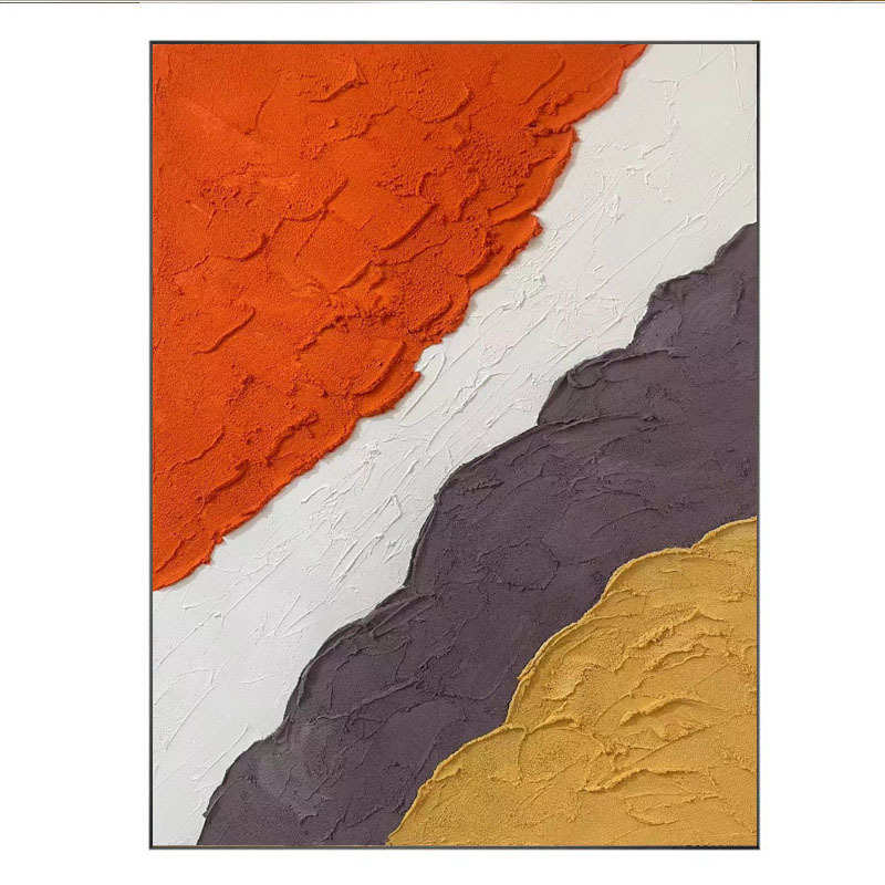 纯手绘立体油画橙色客厅走廊装饰画抽象简约石英砂肌理画玄关入户