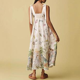 2025欧美时尚 印花吊带连衣裙女度假风中长裙 春夏新款
