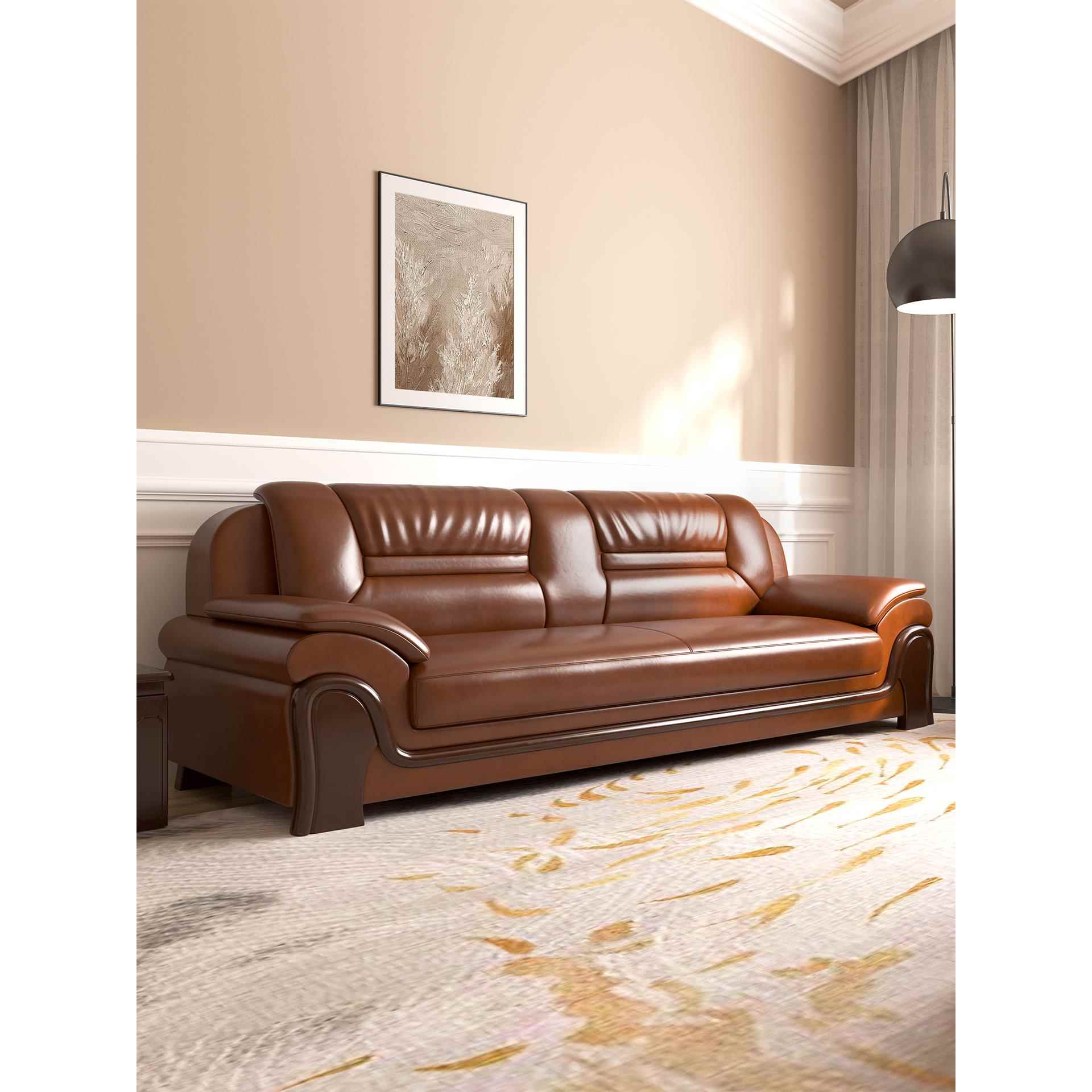 办公沙发商务简约现代客厅大厅酒店贵宾接待室真皮三人位茶几组合