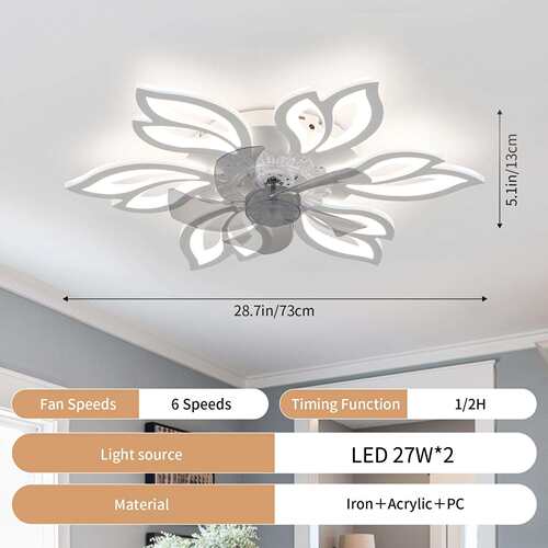 现代简约室内led风扇灯 客厅家用叶片形状吸顶电扇灯北欧餐厅灯具