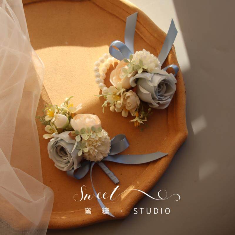 蜜糖 INS手工森系蓝白色玫瑰新郎娘伴娘姐妹团结婚胸花手腕花,节庆用品/礼品,手腕花,淘宝优惠券,粉丝福利购,淘宝优惠卷