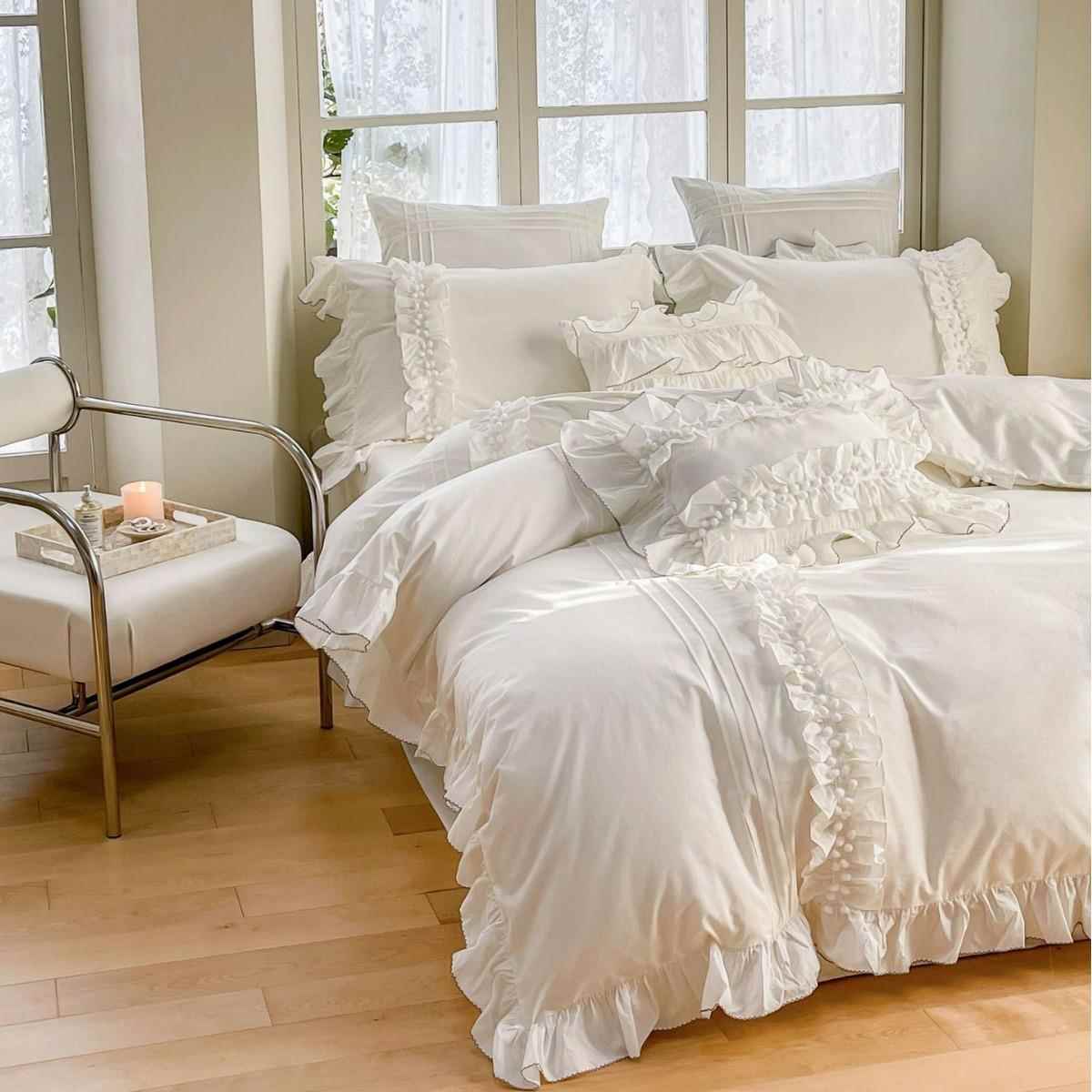少女玛丽亚韩式荷叶边蕾丝花边纯棉床单款长绒棉家用四件套
