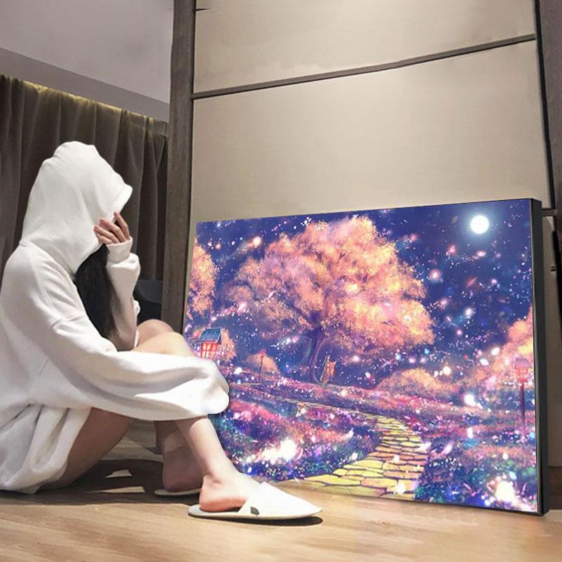 手工diy高难度钻石画2025新款樱花治愈风景