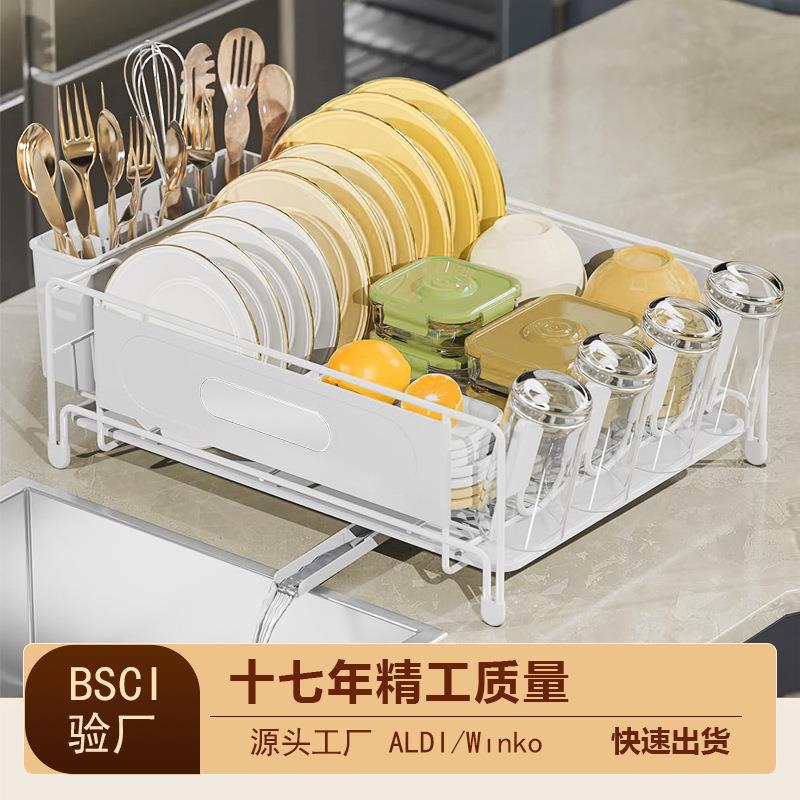 厨房放碗碟的沥水架子 工厂碗碟置物架带筷笼碗盘收纳架亚马逊