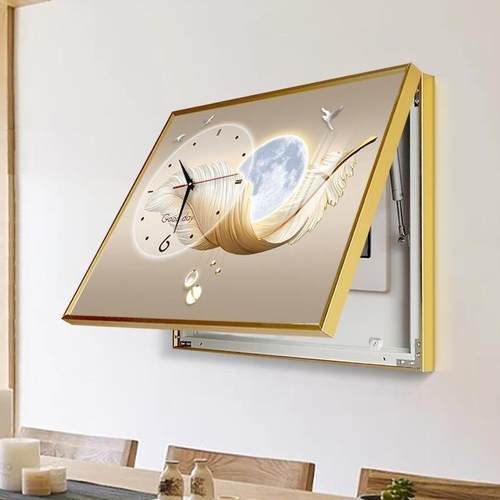 打绿植电表箱装饰画免孔AL102323时配电箱餐厅带钟钟表闸箱开关遮