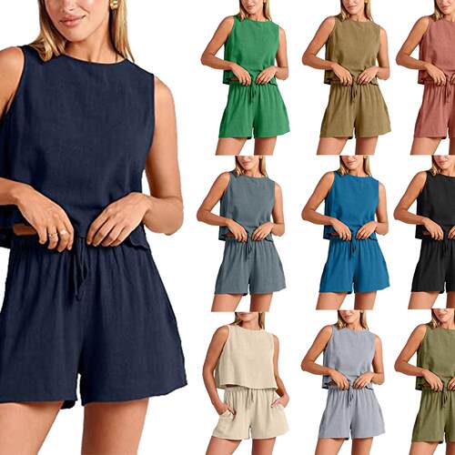 Two pairs of sleeveless high waisted shorts for women's