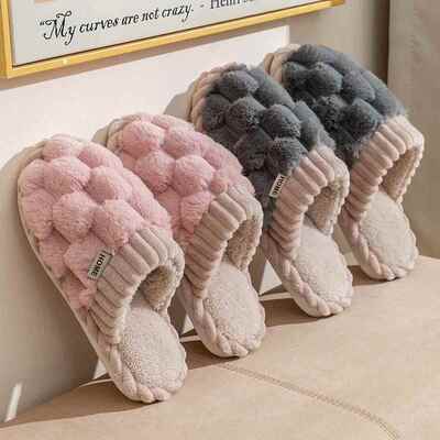 Women's Ultra-Plush Cotton Slippers Cozy Lattice Knit