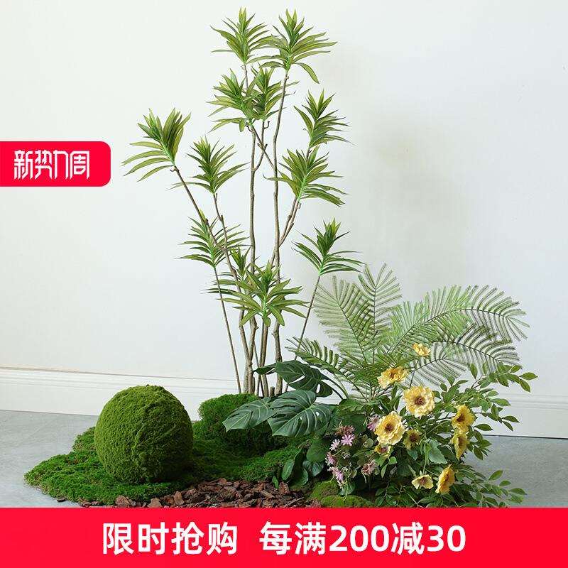 仿户外露营风假植物造景装饰青苔绿植小景布置餐厅展厅花槽花草