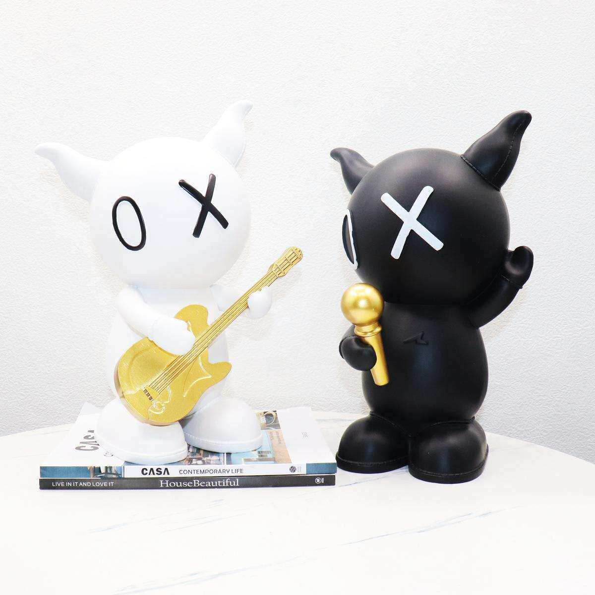 创意现代黑白牛音乐组合树脂摆件酒吧酒店民宿样板间软装饰工艺品