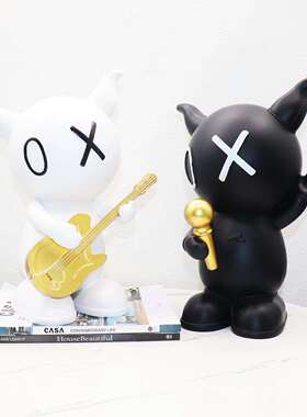 创意现代黑白牛音乐组合树脂摆件酒吧酒店民宿样板间软装饰工艺品