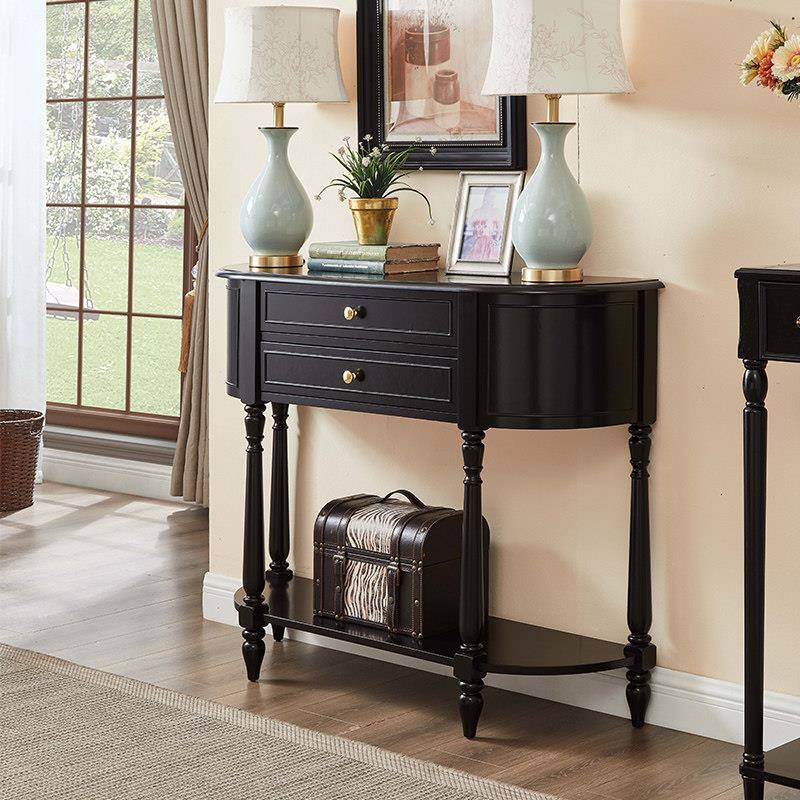 法式实木玄关桌复古美式玄关柜门厅柜装饰柜餐边柜走廊柜黑色客厅