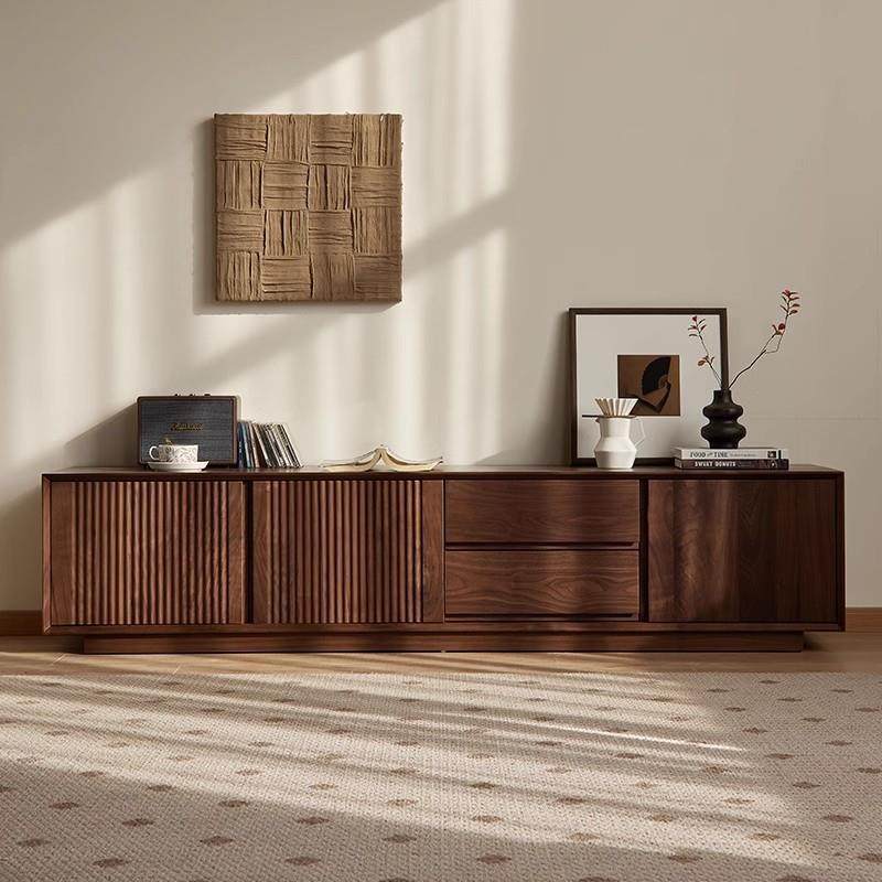 北美黑胡桃木电视柜北欧简约全实木落地柜家用客厅樱桃木储物柜