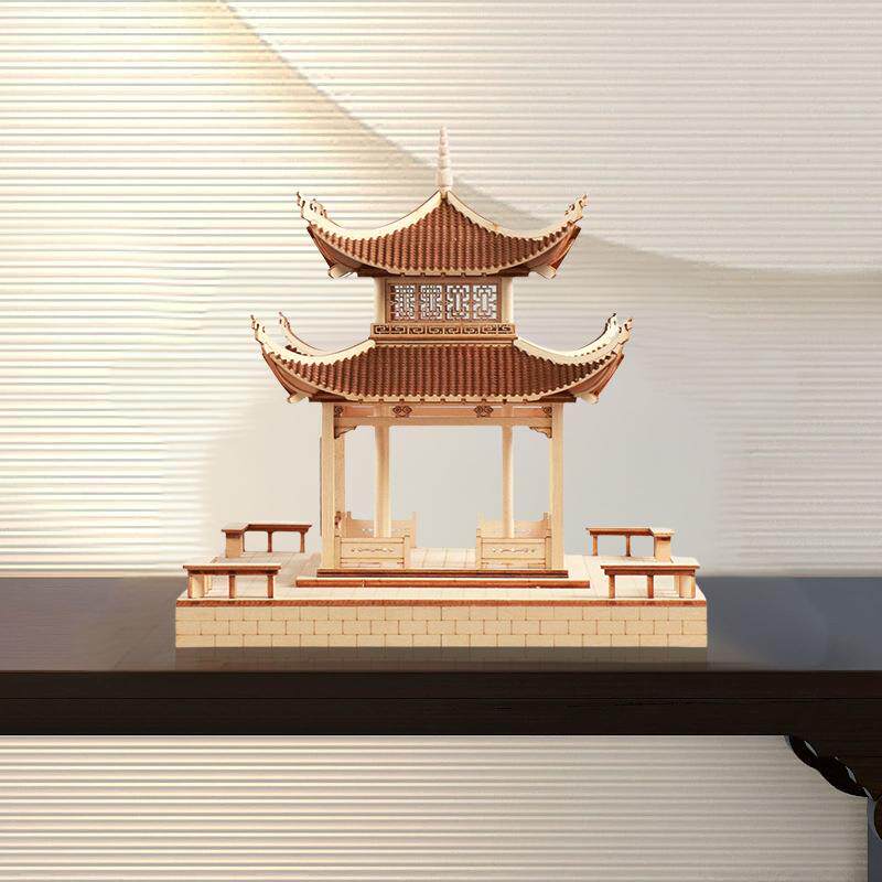 现代新中式创意古建筑八角凉亭家居客厅玄关软装饰品电视酒柜摆件