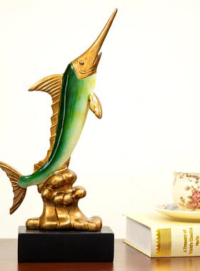 欧式面鱼摆件一对家居软办装客厅酒柜公室桌摆设ST839AB创剑意装