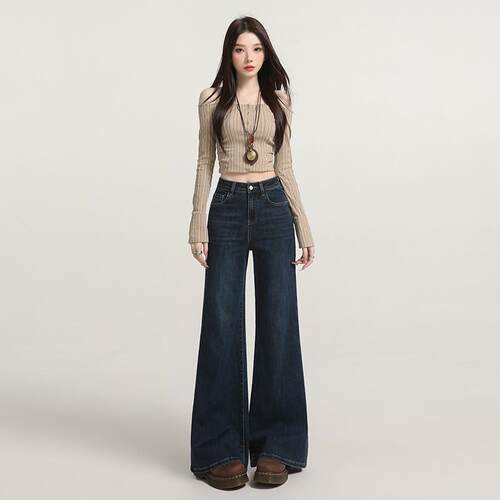 Micro flared jeans for women, high waisted elastic