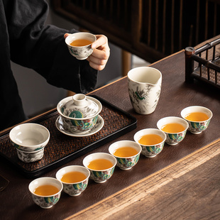 家用客厅小套陶瓷泡茶器高档轻奢办公室会客功夫茶杯 青龙茶具套装