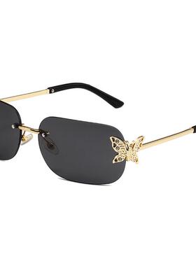 框切边方形蝴蝶女士太阳镜欧美复古网红街拍墨镜遮阳镶钻眼镜