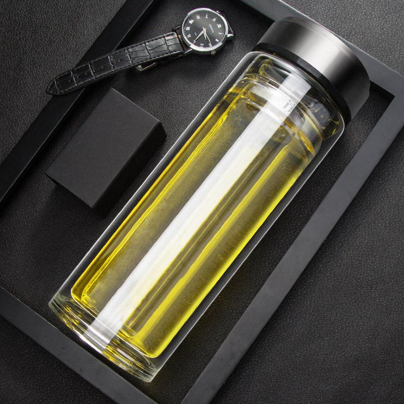 双层玻璃大容量水杯1000ml男士超大杯便携式加厚滤茶杯1071