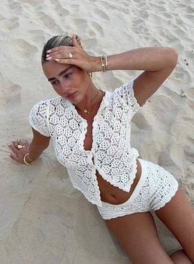 Women'S Casual Summer Two-Piece Set, Knitted Sweater And