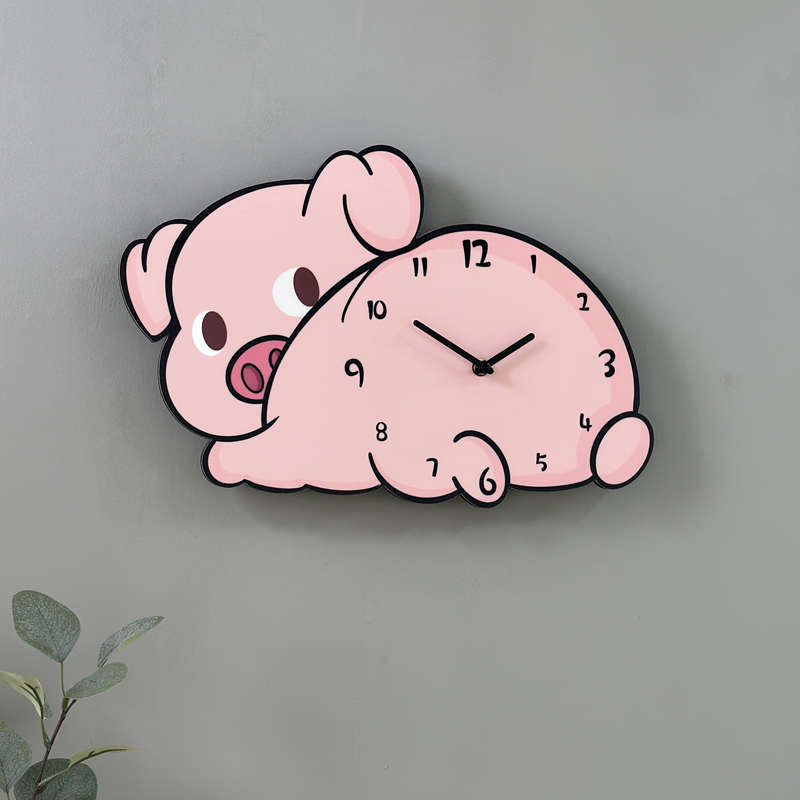 可爱创意个性小猪时钟餐厅卧室客厅家用装饰钟表现代简约卡通挂钟