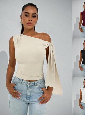 Women's Asymmetrical Hem One Shoulder Top Casual Solid