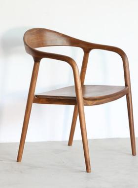 北椅美原黑胡桃全实木扶手餐椅木靠背家用榫卯RFC舒美木特子高靠