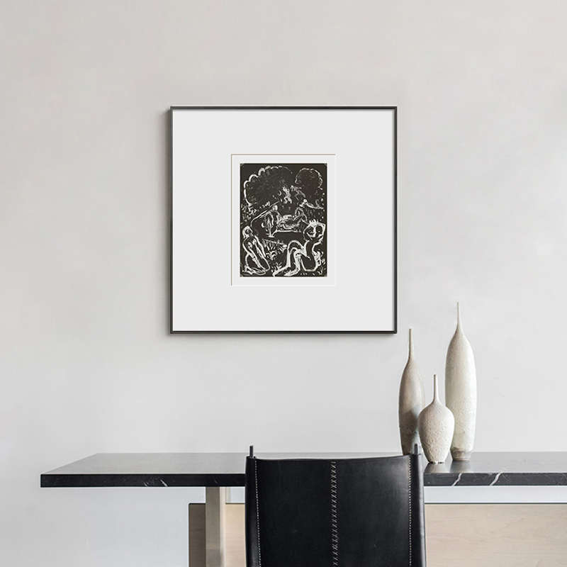 朦胧 亨利马蒂斯线描黑白挂画小众文艺抽象装饰画民宿双联壁画