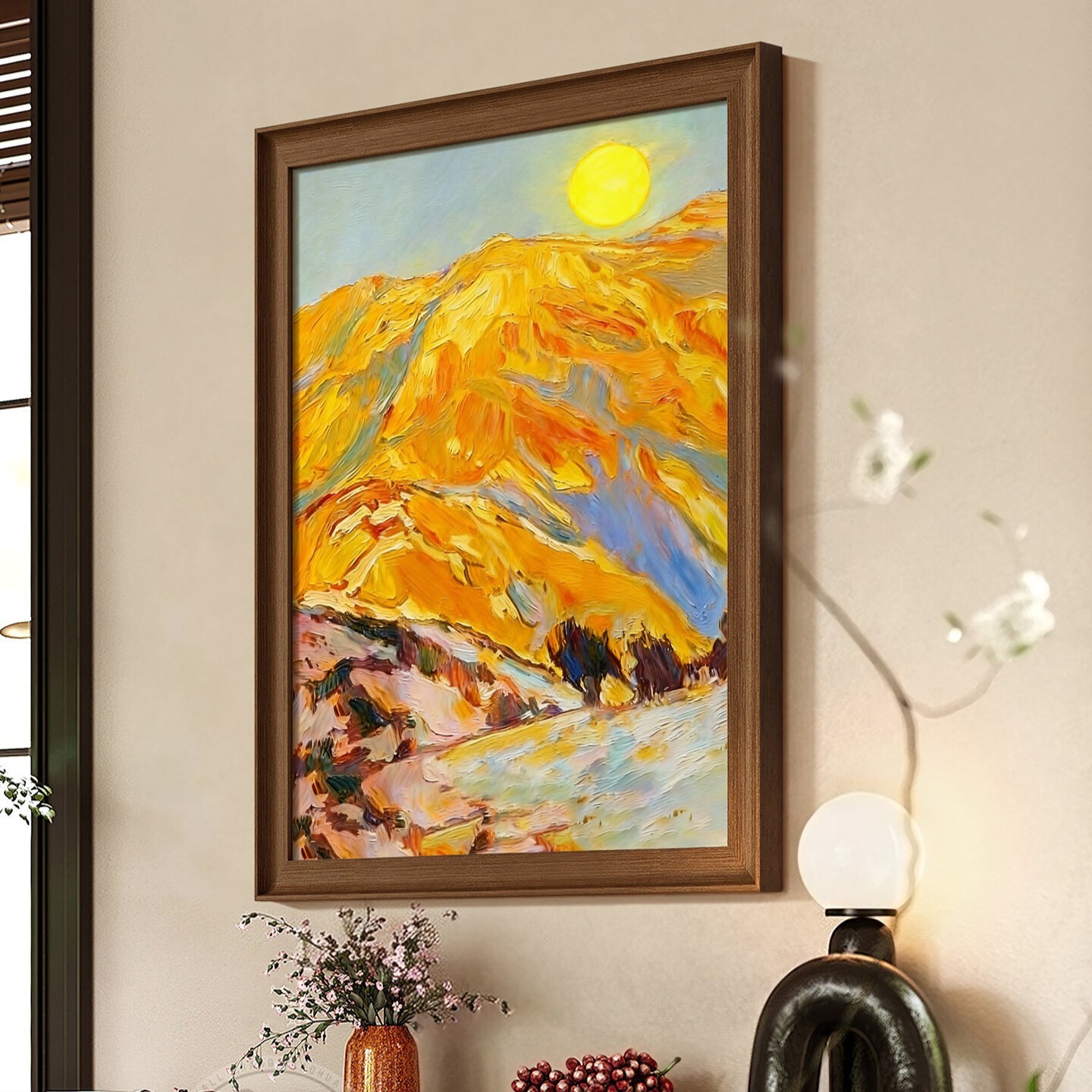 日照金山客厅装饰画中古风高档大气入户玄关餐厅过道走廊高级挂画