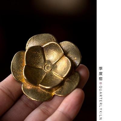 季度窑莲花香插线香香座中式纯铜盖置紫砂壶盖托禅意香炉薰炉摆件